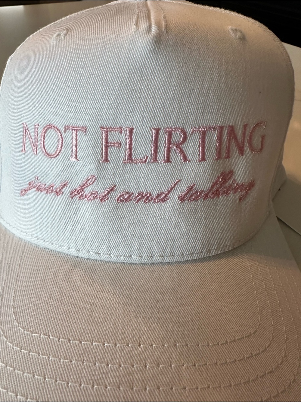 NOT FLIRTING Embroidered White Baseball Cap - Women Accessories